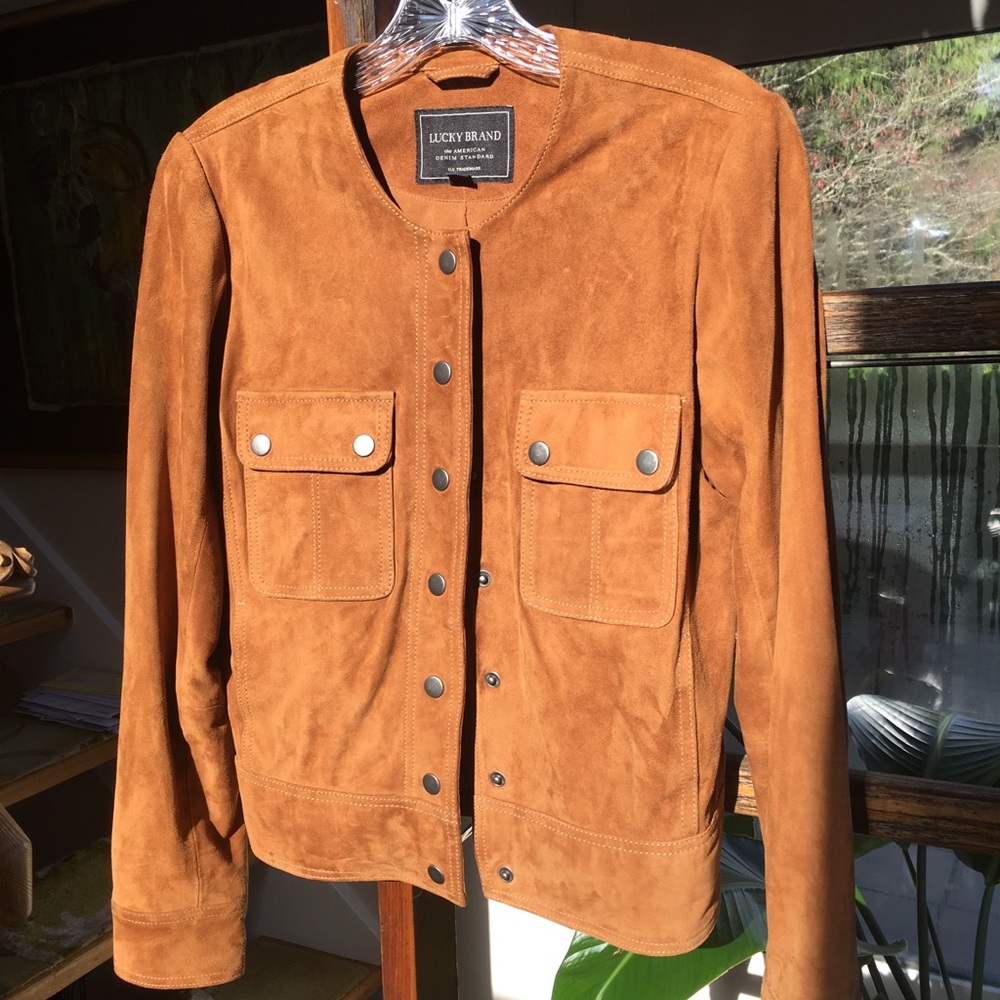 Lucky Brand Suede Pocket Jacket, in Cognac